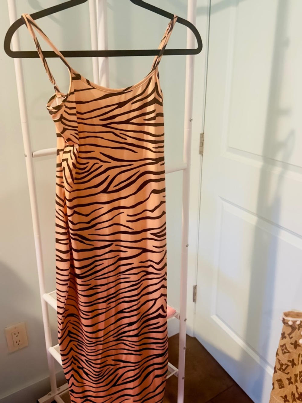 Women's Midi Slip Dress in Tan Zebra Print